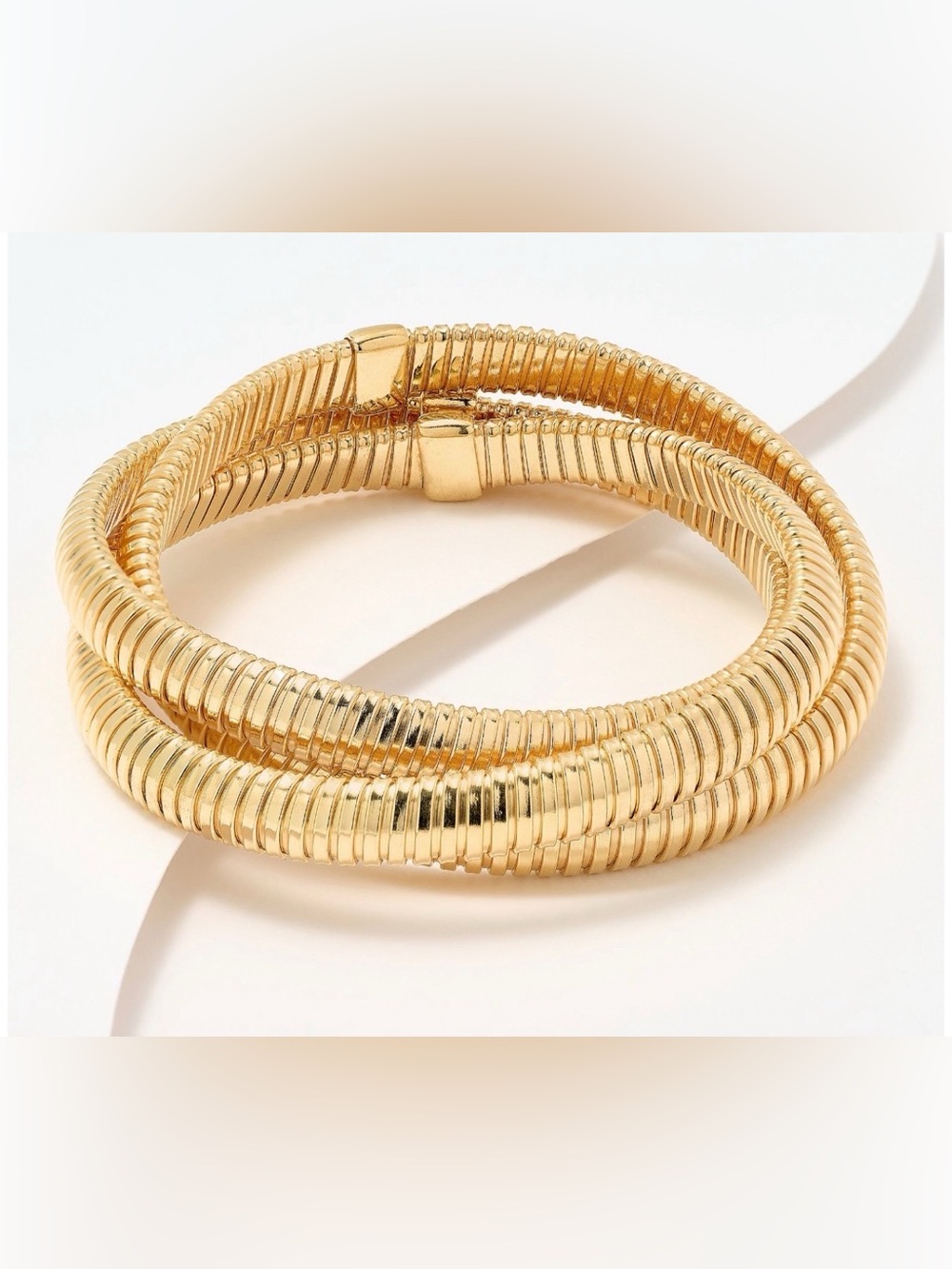 Ultra Fine 950 Silver Three Strand Rolling Tubogas Bracelet 38g 18K Gold Plated